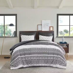 INK+IVY Mila Full/Queen Duvet Cover + 2 Shams Gray/White NEW